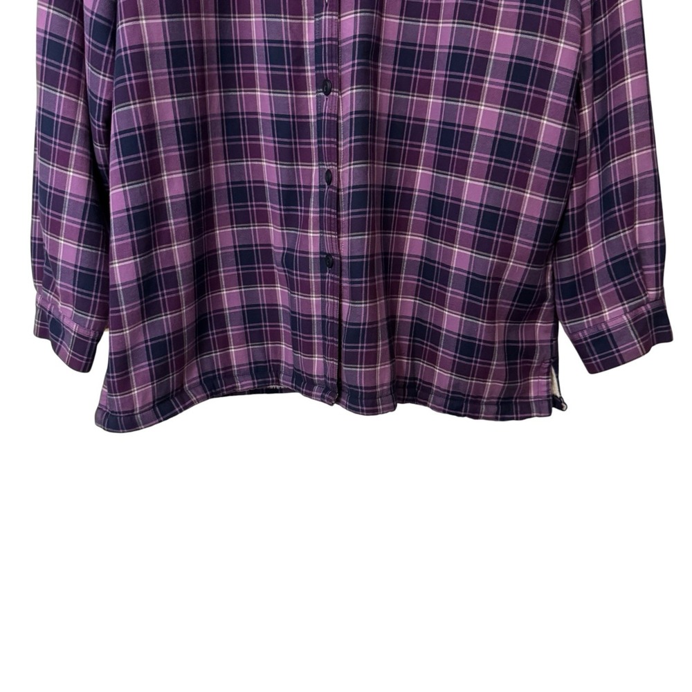 LL Bean Womens Purple Navy White Plaid Fleece Lined Flannel Shacket Jacket XL - Picture 4 of 11